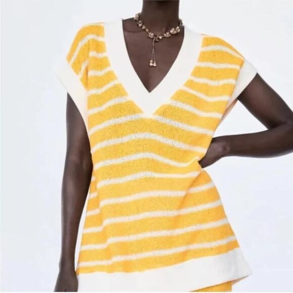 Zara Knit Yellow Striped Oversized Vest Size Small - Picture 5 of 5